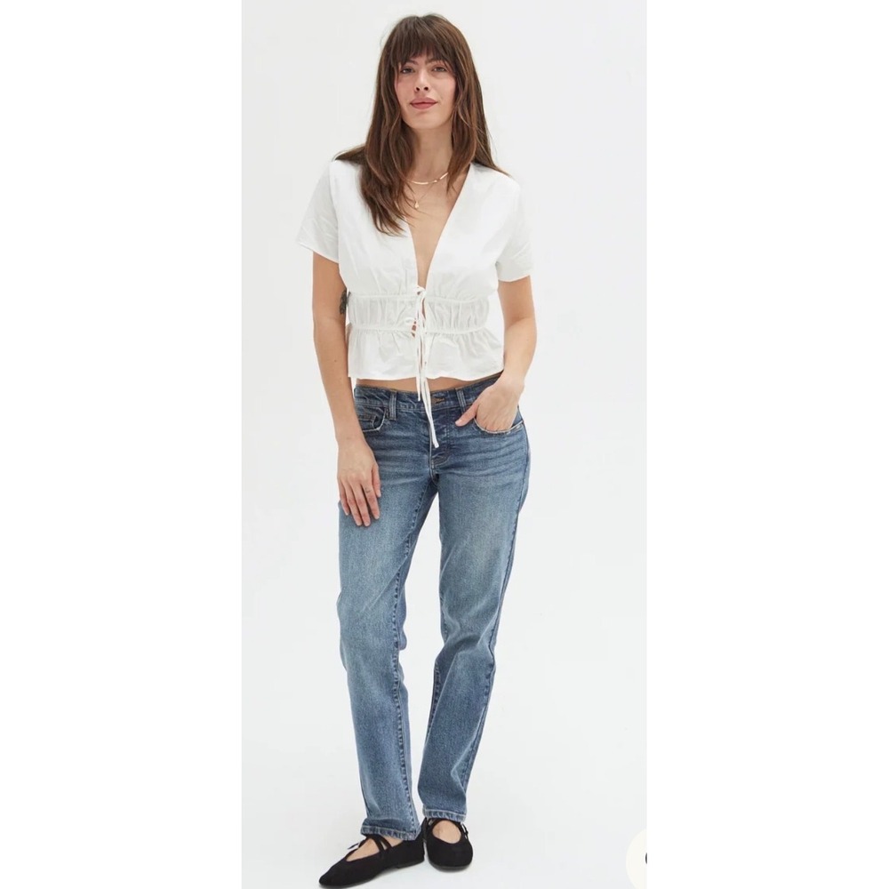 Oliver Logan Womens Straight Leg Jeans Medium Wash Button Fly Size 27